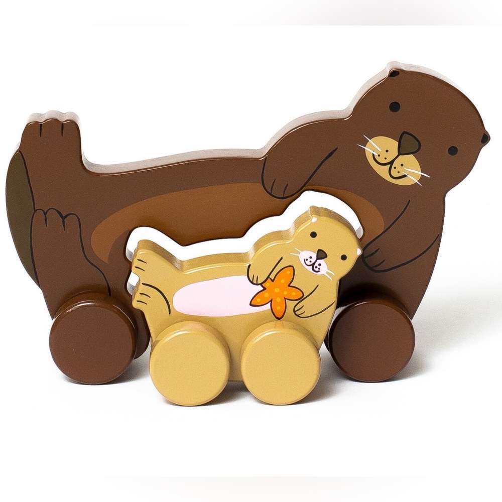 Jack Rabbit Creations Wooden Sea Otter Nesting Toy With Wheels Wood Big & Little